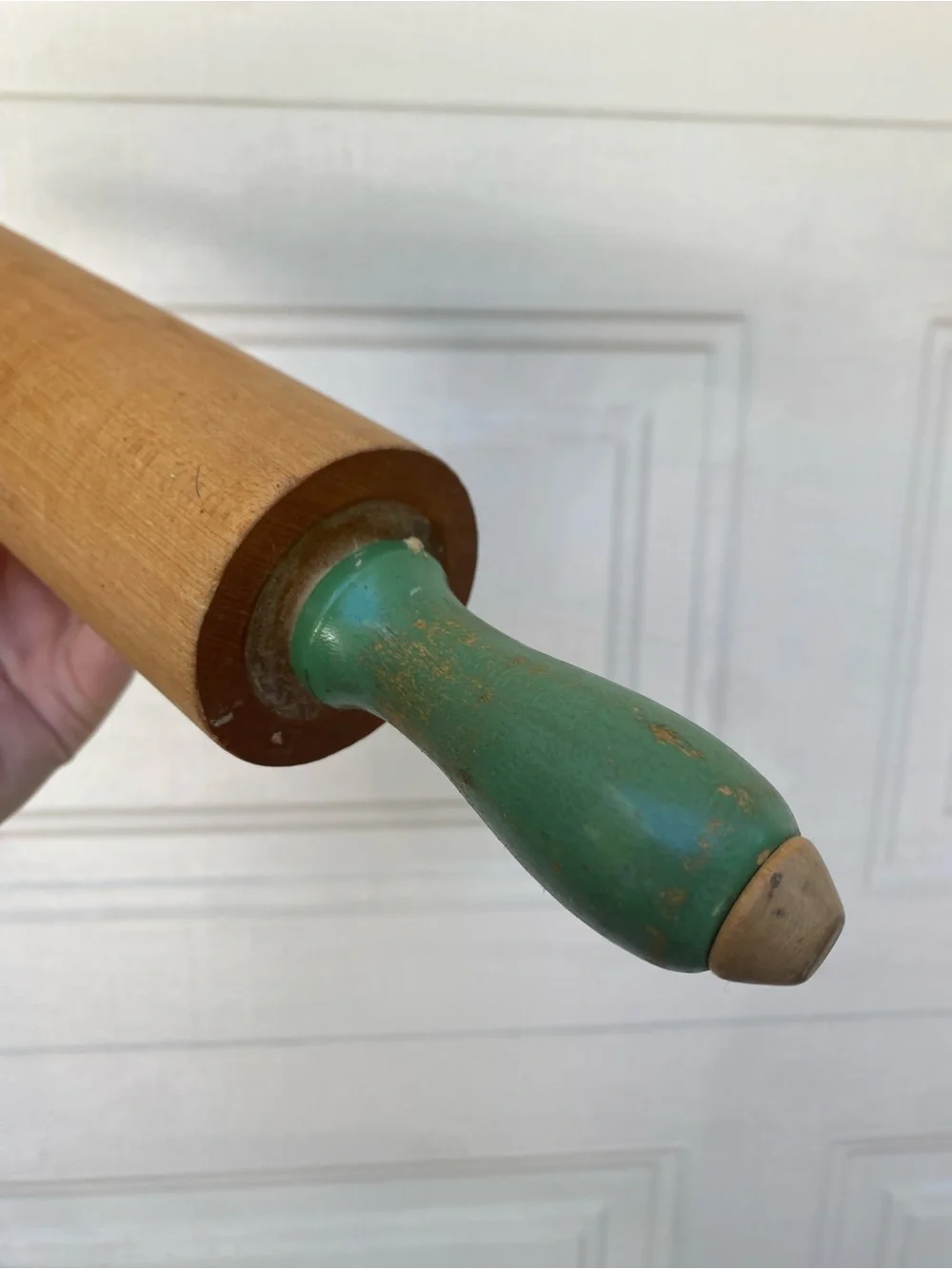 Vintage Wooden Rolling Pin with Mint Green Handles